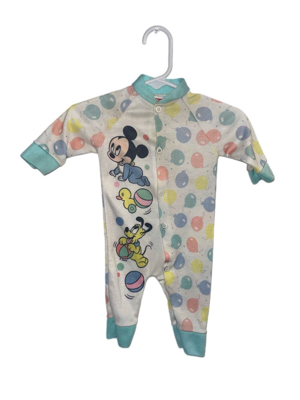 Vintage 80s Playskool Baby Disney Mickey Mouse Pluto Balloon Sleeper Romper 0-3M